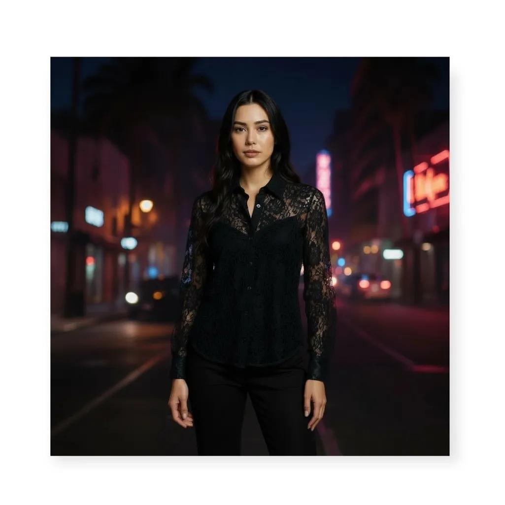 Vintage: Brooks Brothers ✿ Sheer Floral Lace Blouse ✿ Black ✿ 8 ✿ Scallop Trim - Image 2