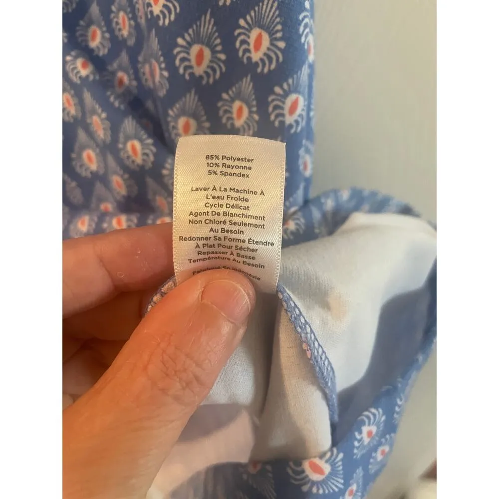 Talbots Fit & Flare Dress Sleeveless Blue Printed Ponte Knit V Neck Med Petite - Image 11