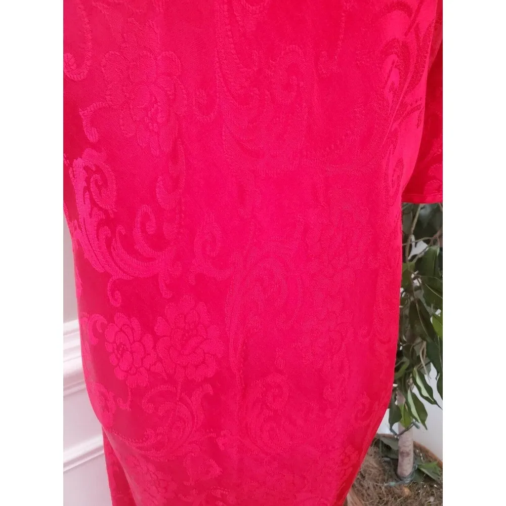 Vintage Jessica Howard Red Floral Rayon Round Neck 3/4Sleeve Knee Length Dress L - Image 3