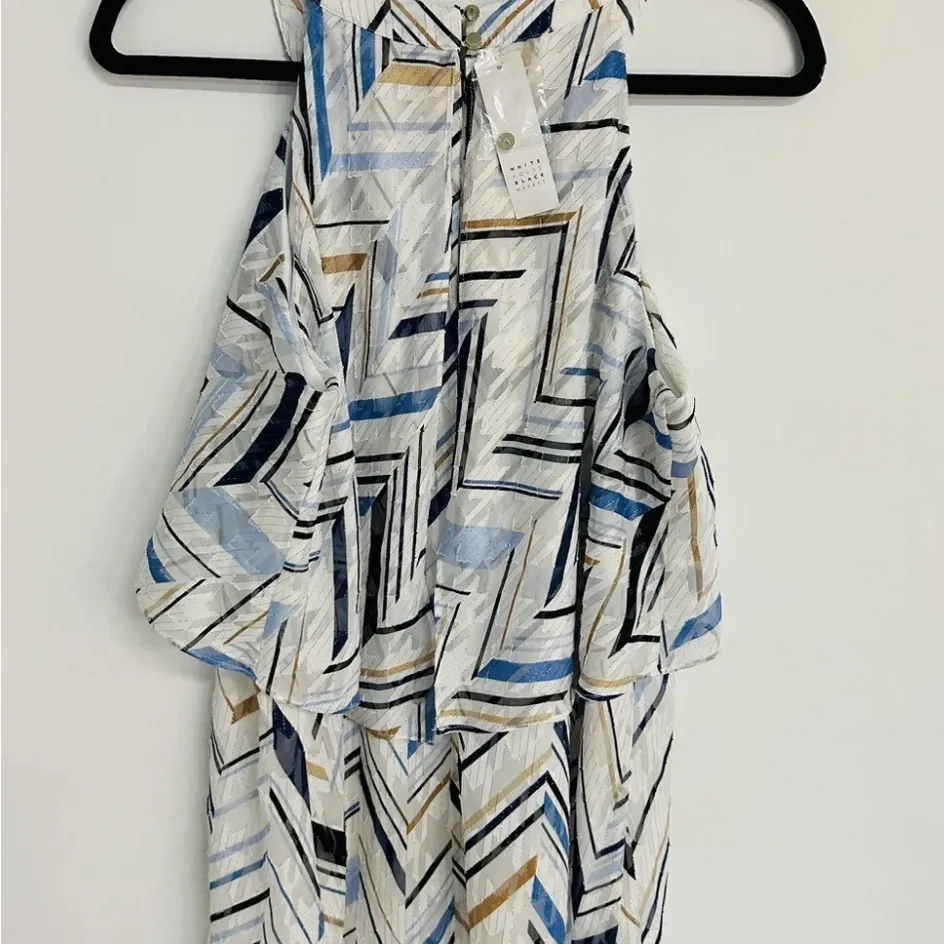 White House Black Market  womens 4 White Blue Gold Chevron sleeveless blouse - Image 3