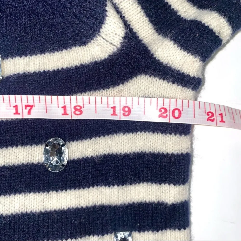 Kate Spade Embellished Striped Wool Navy Sweater M - Image 7