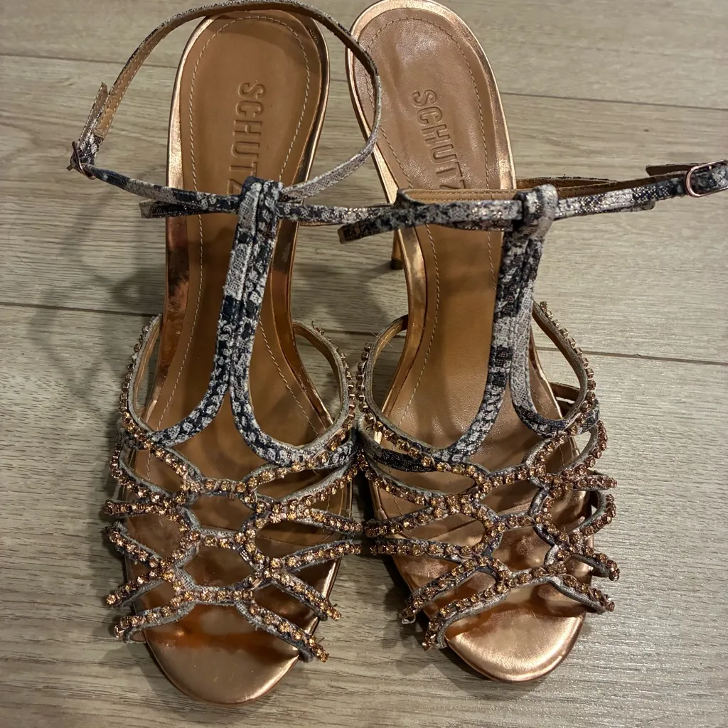 Schutz Women’s Glam Snake Print High Heel Sandal Embellished Metallic Size 10 - Image 2