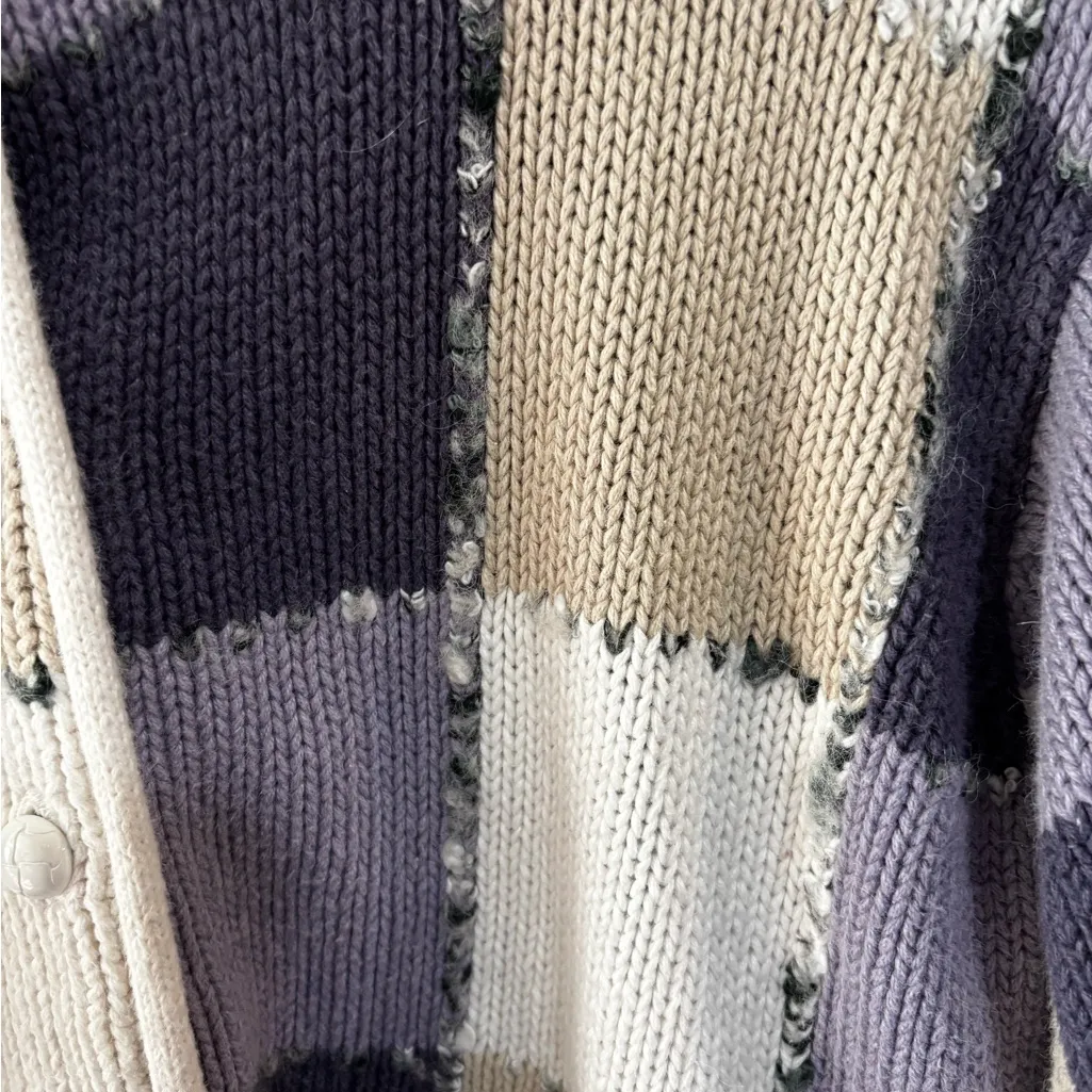 Dressbarn Women's Checkered Sweater - Cream, Purple, and Tan size Large - Image 2