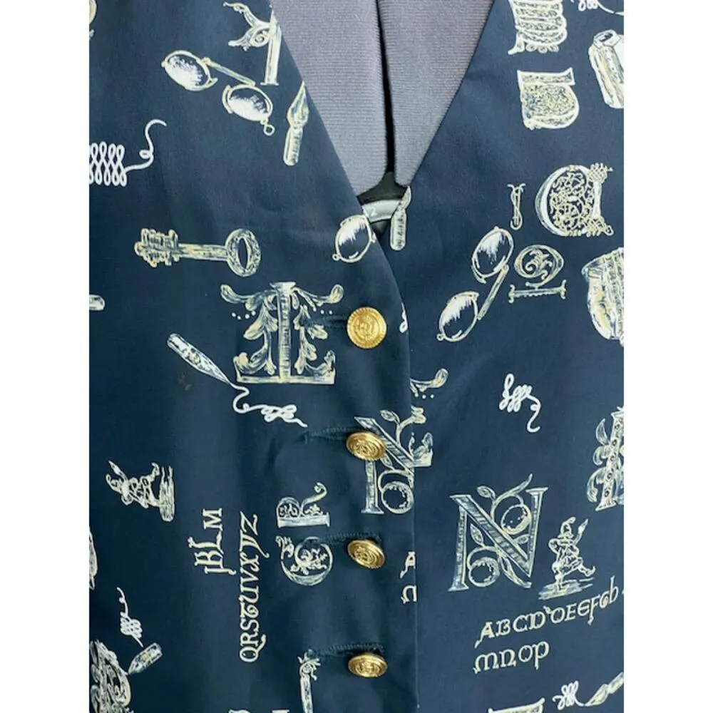 Liz Claiborne vest preppy blue white vintage 1980s novelty print steampunk - Image 3
