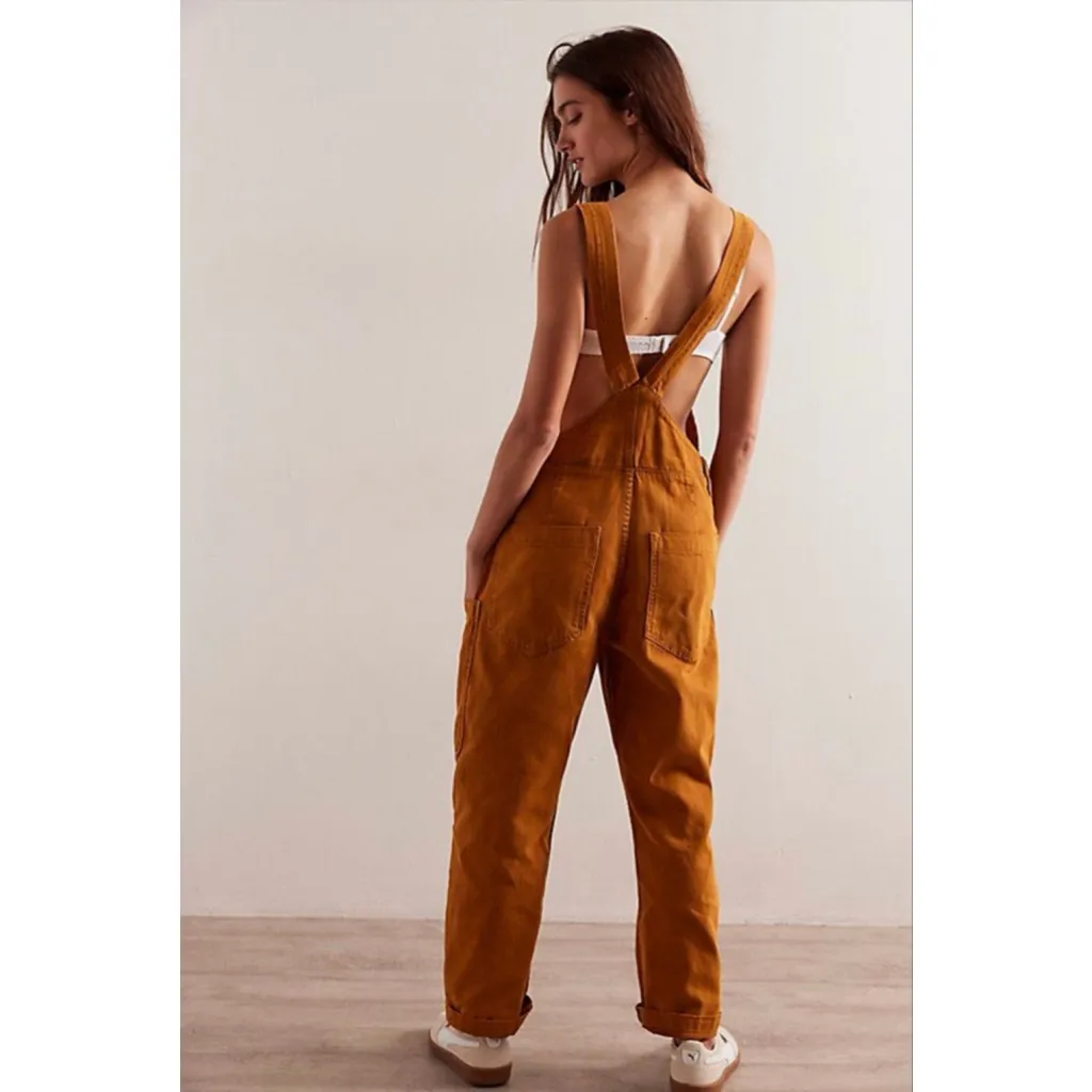 Free People We The Free Way Back Overalls NWOT Mustard Brown XS - Image 2