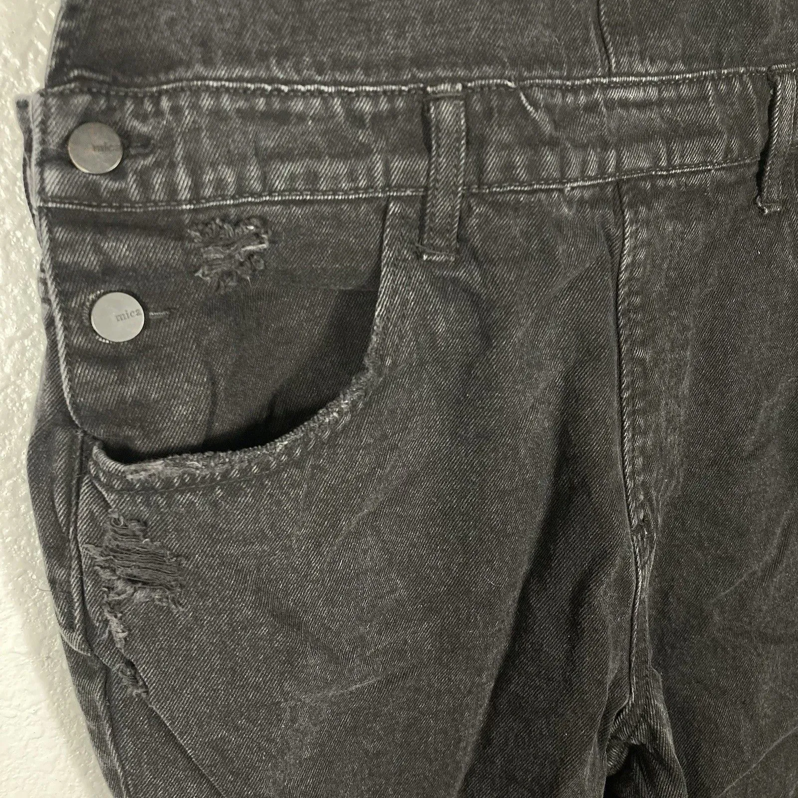 Mica Los Angeles Black Denim Overalls L Distressed Grunge Goth Streetwear Rock Size 34 - Image 5