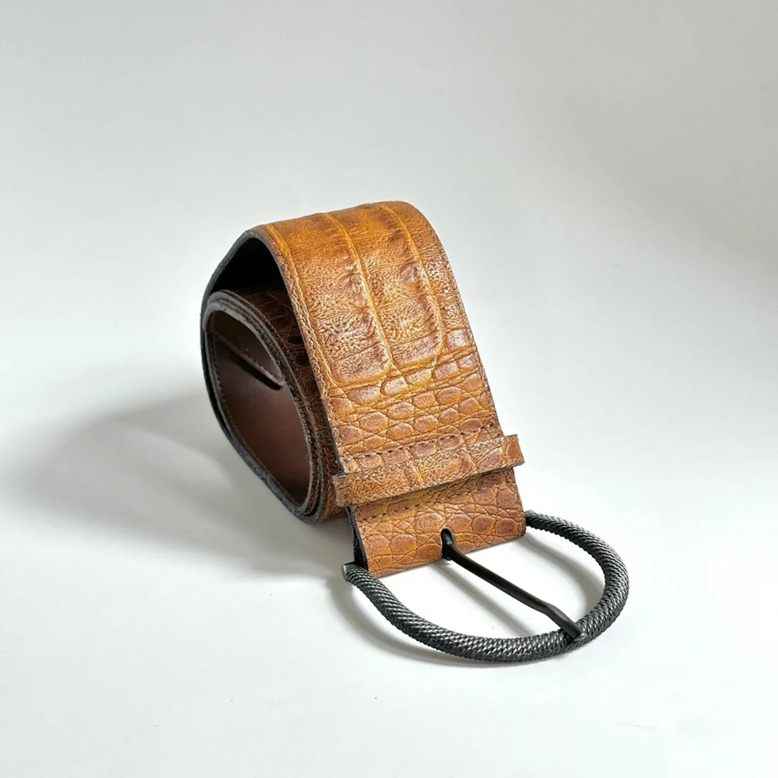 Vintage Mid 90’s Christian Dior Brown Wide Band Croc Leather Belt - Image 2