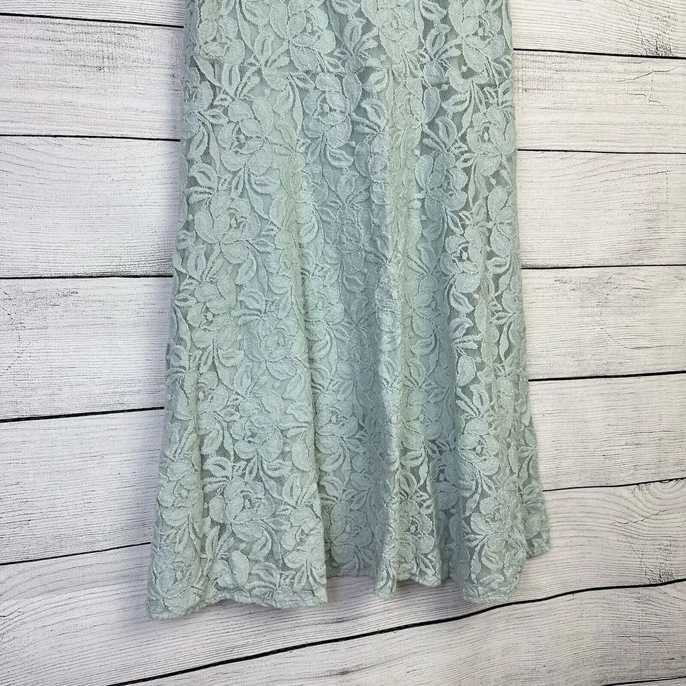 Free People Miles of Lace Womens Size Medium Sheath Dress Blue Mint Floral Lined - Image 4