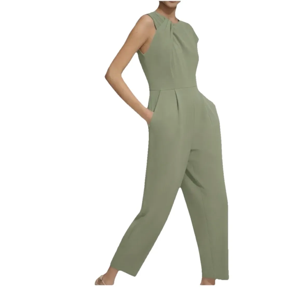 NWT Calvin Klein Sage Green Twist Neck Sleeveless Stretch Crepe Jumpsuit Size 8 - Image 3