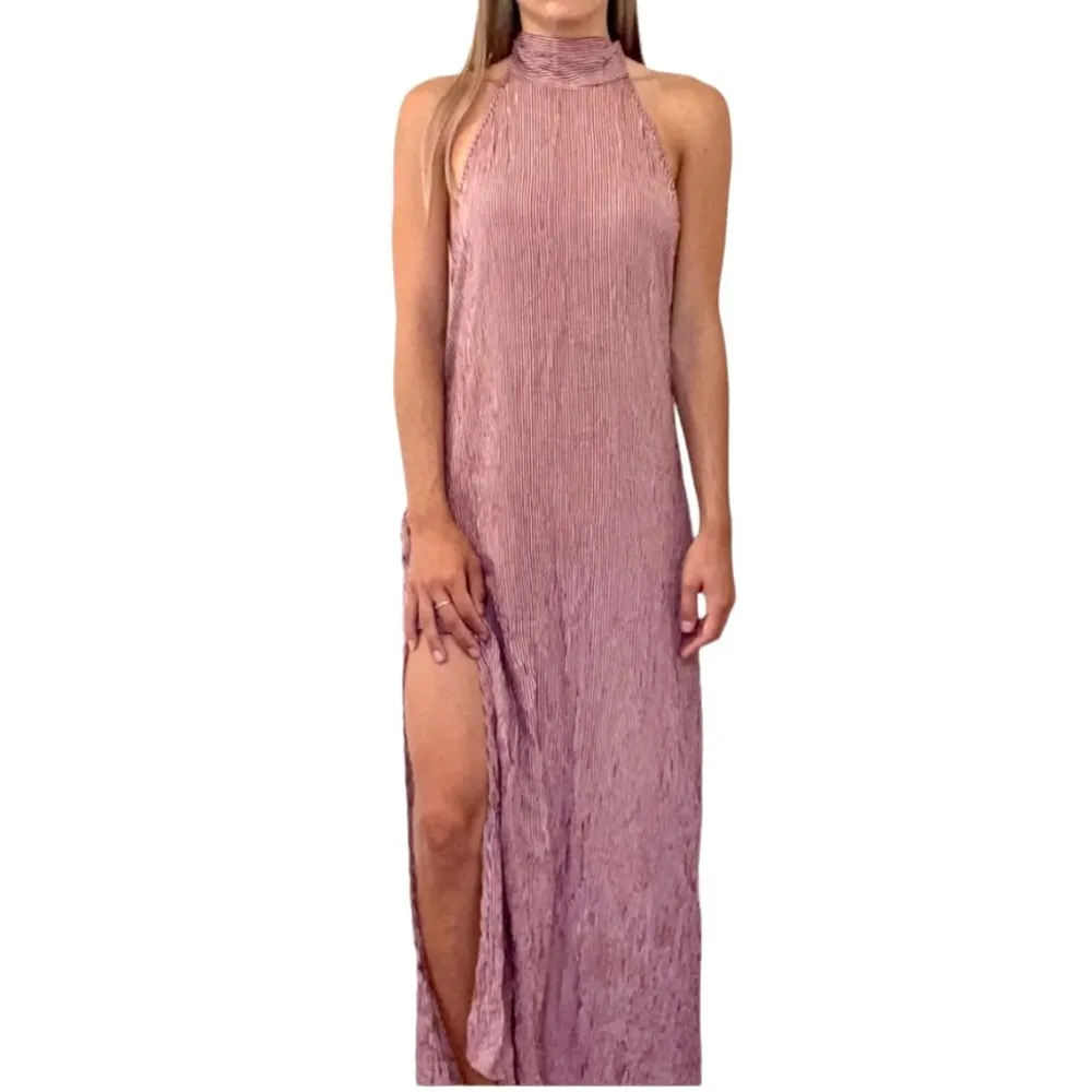 Faithfull The Brand Halter Mirror Door Striped Maxi Dress Slit Sides Size 6 - Image 3