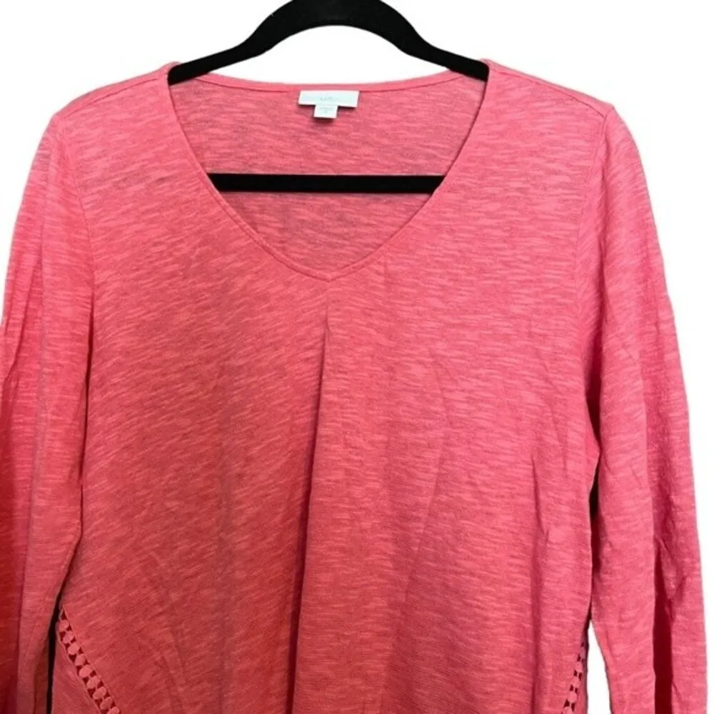 J. Jill Women's Peony Pink Knit Linen Blend V Neck Shark Bite Hem Top Size M Size M - Image 5