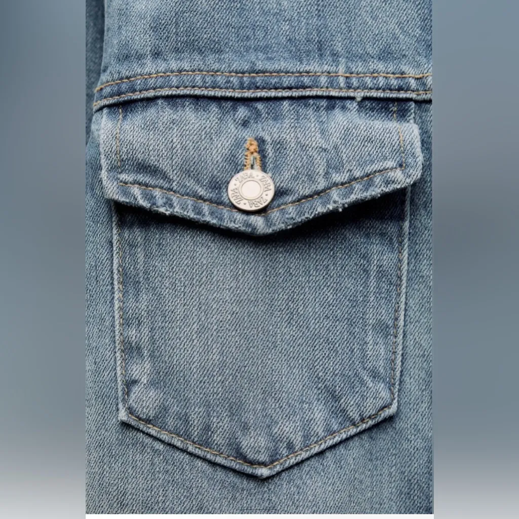 New ZARA Denim TRF Dress Size Large Long-sleeved Cotton Denim Mini Dress/Tunic - Image 8