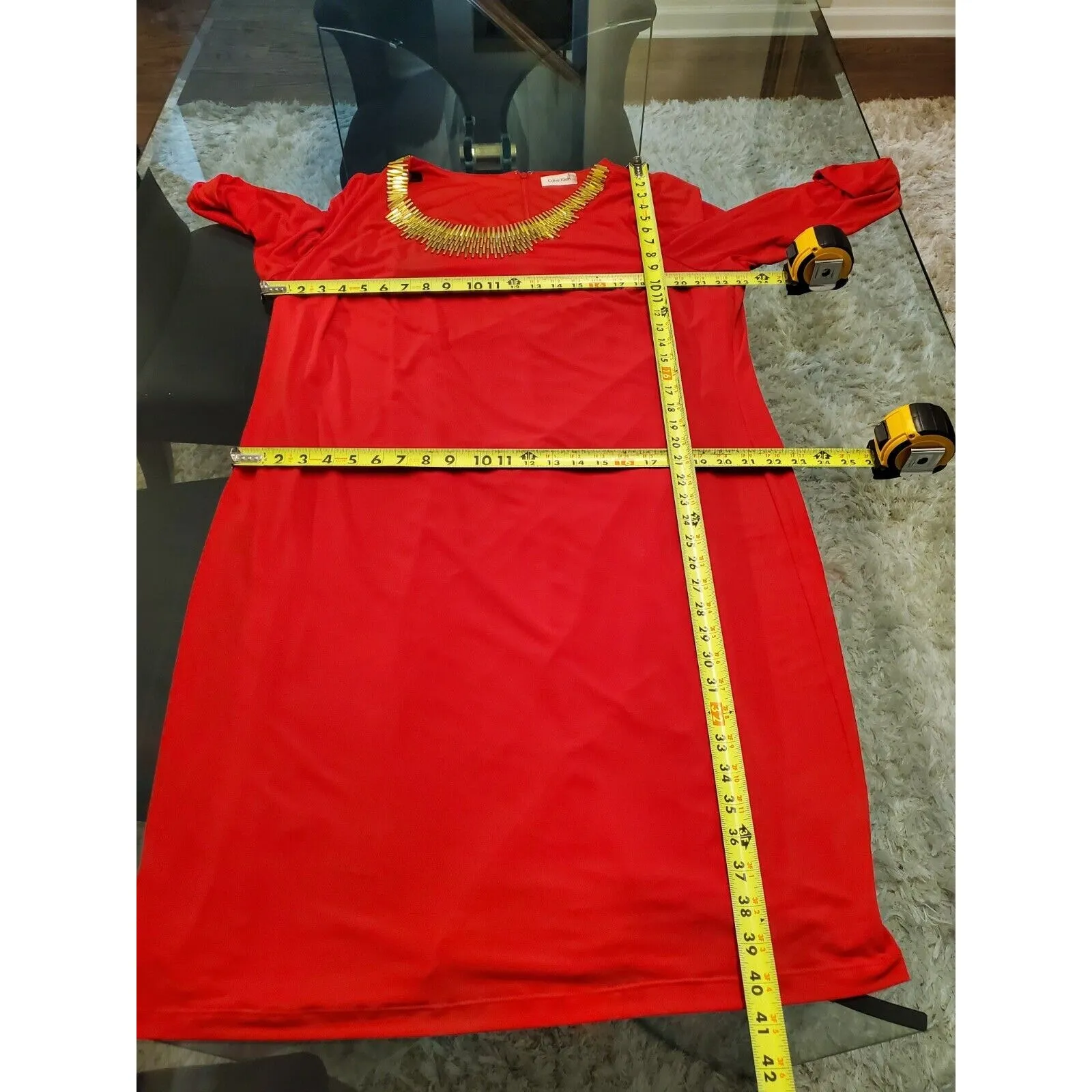 Calvin Klein Women's Red Polyester Round Neck Long Sleeve Knee Length Dress 20W - Image 8