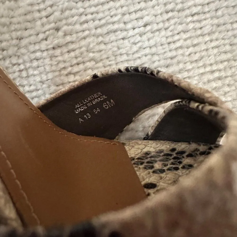 Tory Burch Tan/Brown/Cream Snakeskin Leather Criss Criss Open Toe Heels - Image 9