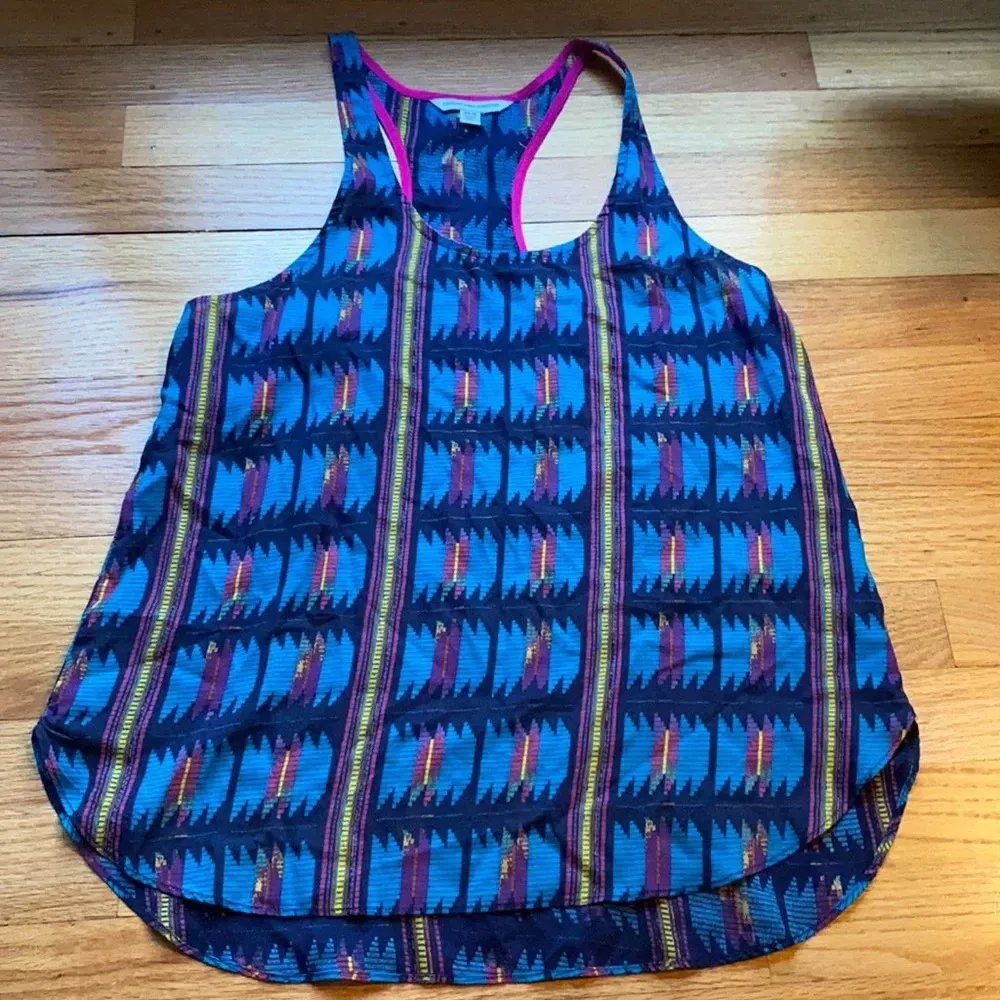 American Eagle Viscose Tank Top Tribal Printed Blue‎ Pink Yellow Comfy Size XS - Image 2