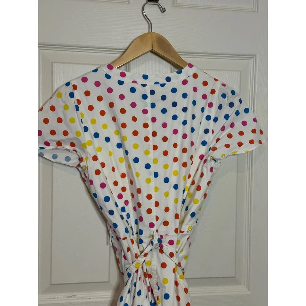 Color Me Courtney Long Short Sleeve Dress White w/polkadots Size 4 - Image 6