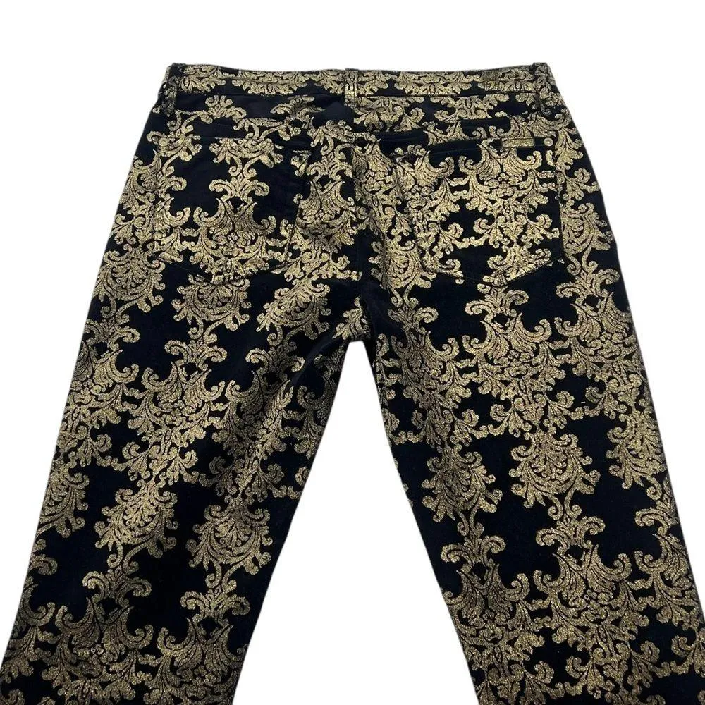 7 for all Mankind Black Velvet Gold Foil Brocade Jeans - Image 9