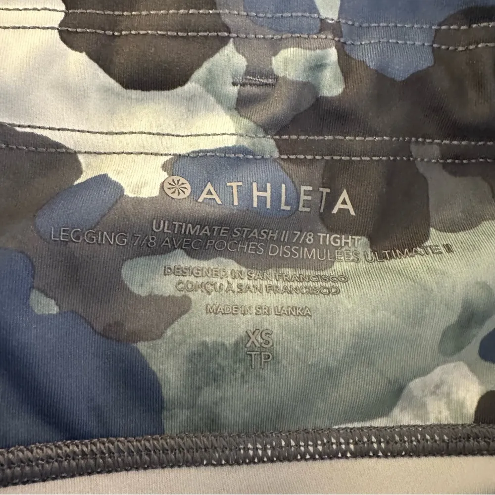 Athleta Ultimate Stash 7/8 Tight Cloud Camo Blue Pockets Run Gym XS Leggings - Image 7