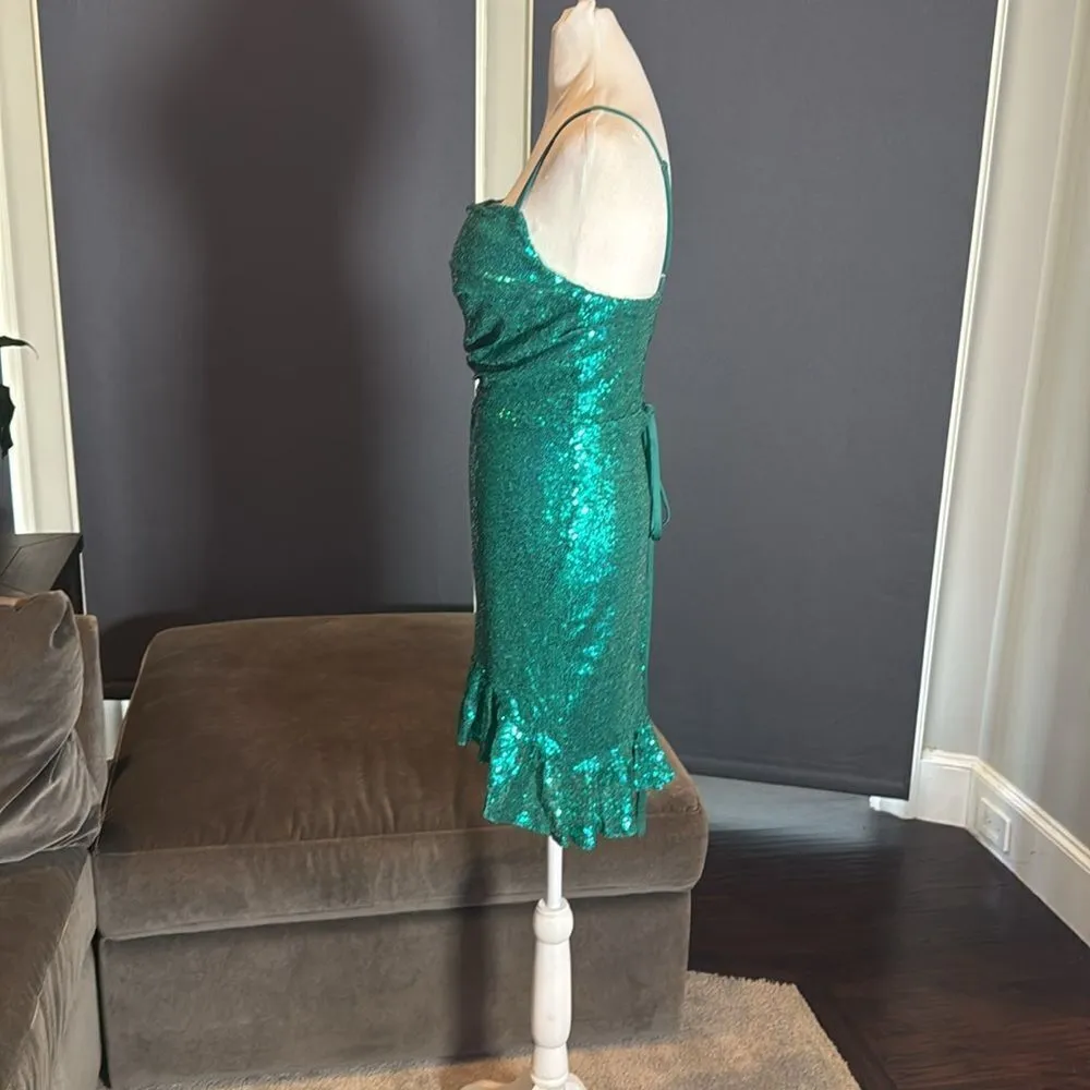 Women’s Green Fully Sequined Short Party Dress Ruffle Hem Corset Back Size 8 NEW - Image 7