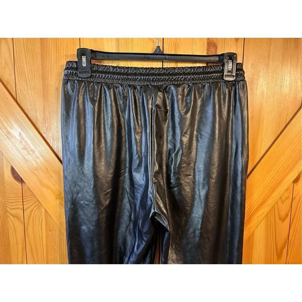 Hot Kiss Black Liquid Faux Leather Jogger Drawstring Pants Size Large (4215) - Image 6