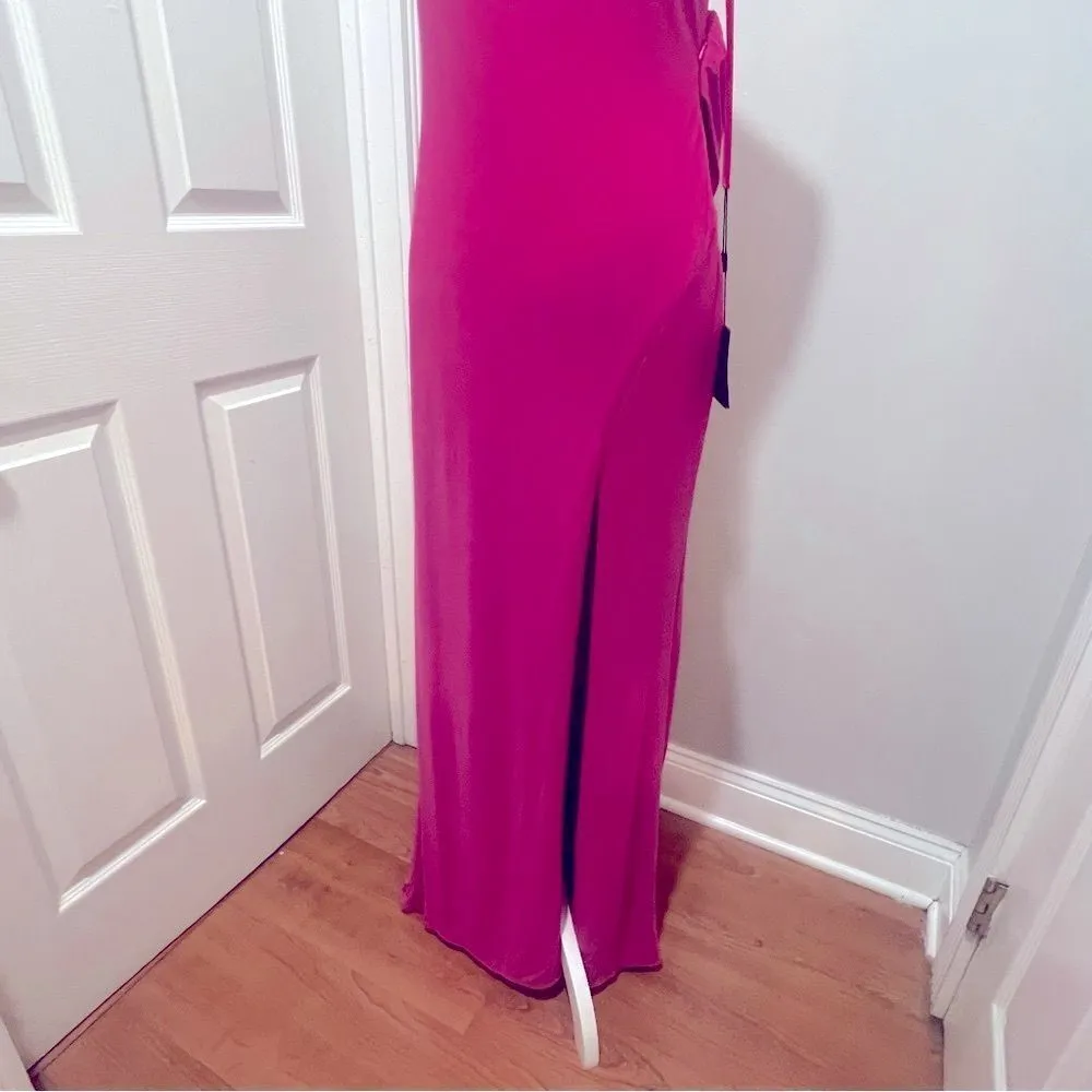 NWT Ieena Mac Duggal Pink Jersey One Shoulder Draped Back Gown women's size 10 - Image 10