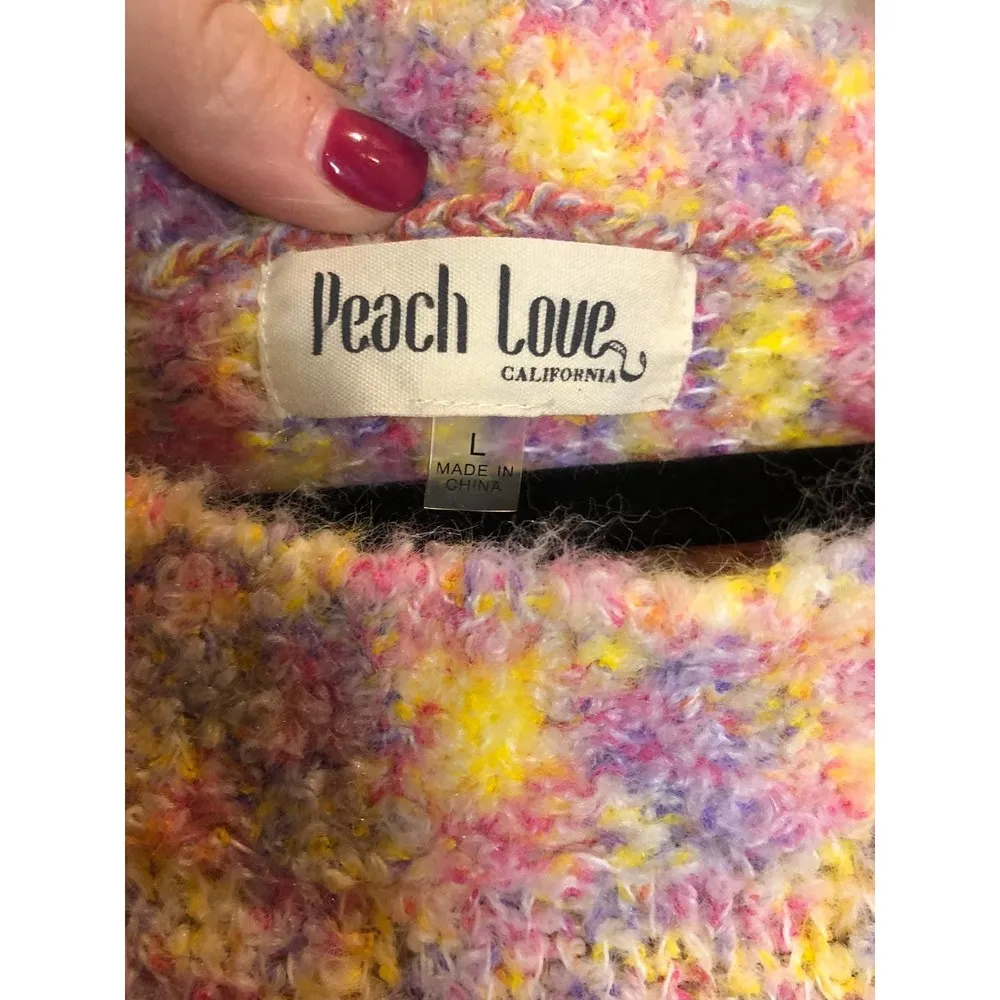 Peach Love Large Multicolor Fuzzy Oversized Sweater pink Purple Yellow Girl - Image 4