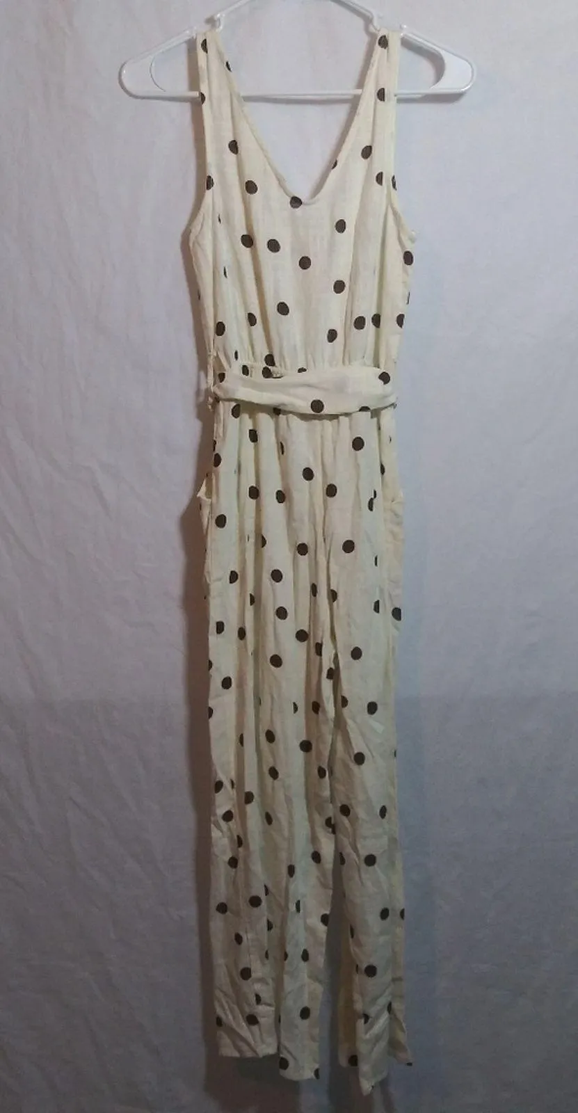 Monteau Juniors Linen Polka Dot Belted Sleeveless Jumpsuit Beach Size Small - Image 9