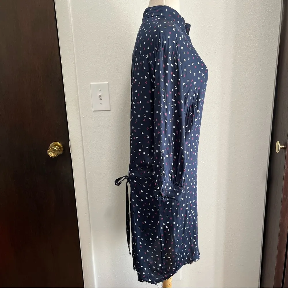 Zadig & Voltaire Ramia Heart Printed Button Navy Shirt Dress Womens Size Medium - Image 4