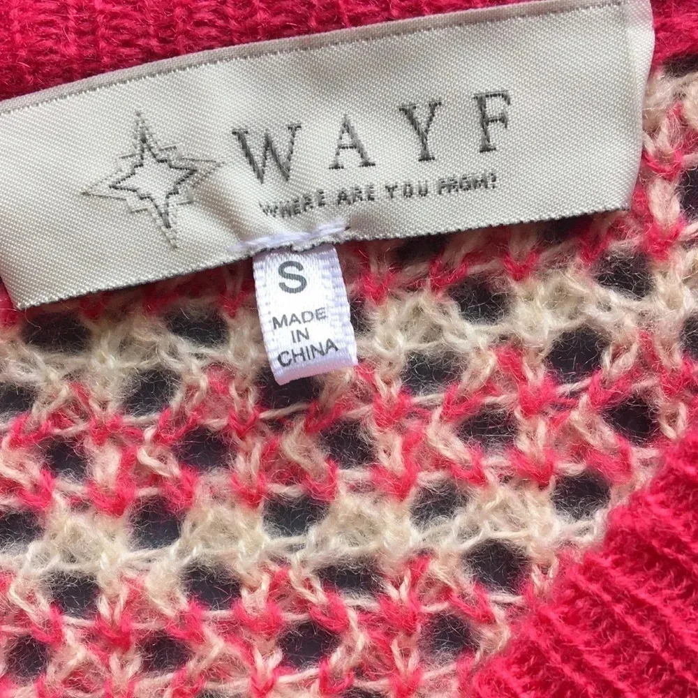 WAYF Nordstrom Open Knit Pullover Sweater Pink White Winter Fall Autumn NWT M - Image 6