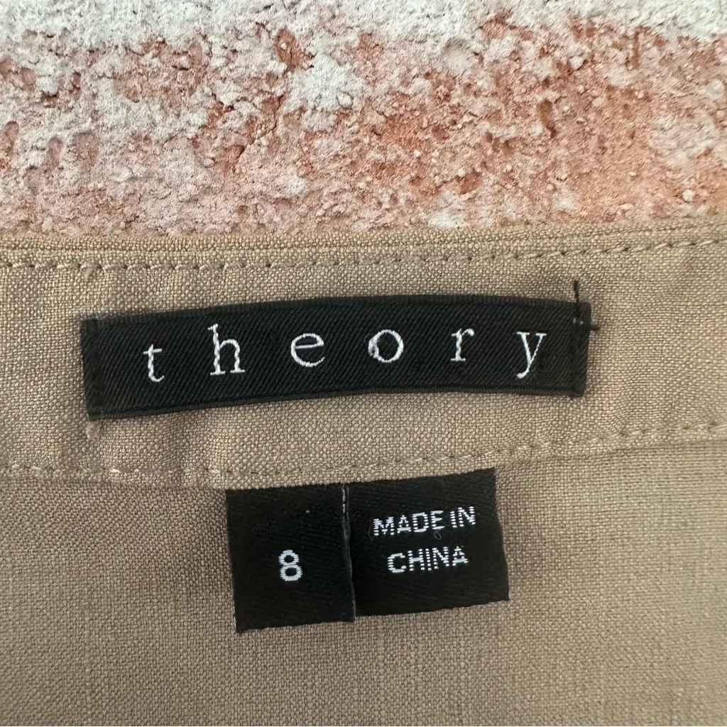 Theory Helda Linen Blend Short Dress Women’s 8 Khaki Tan 3/4 Sleeves Utility - Image 6