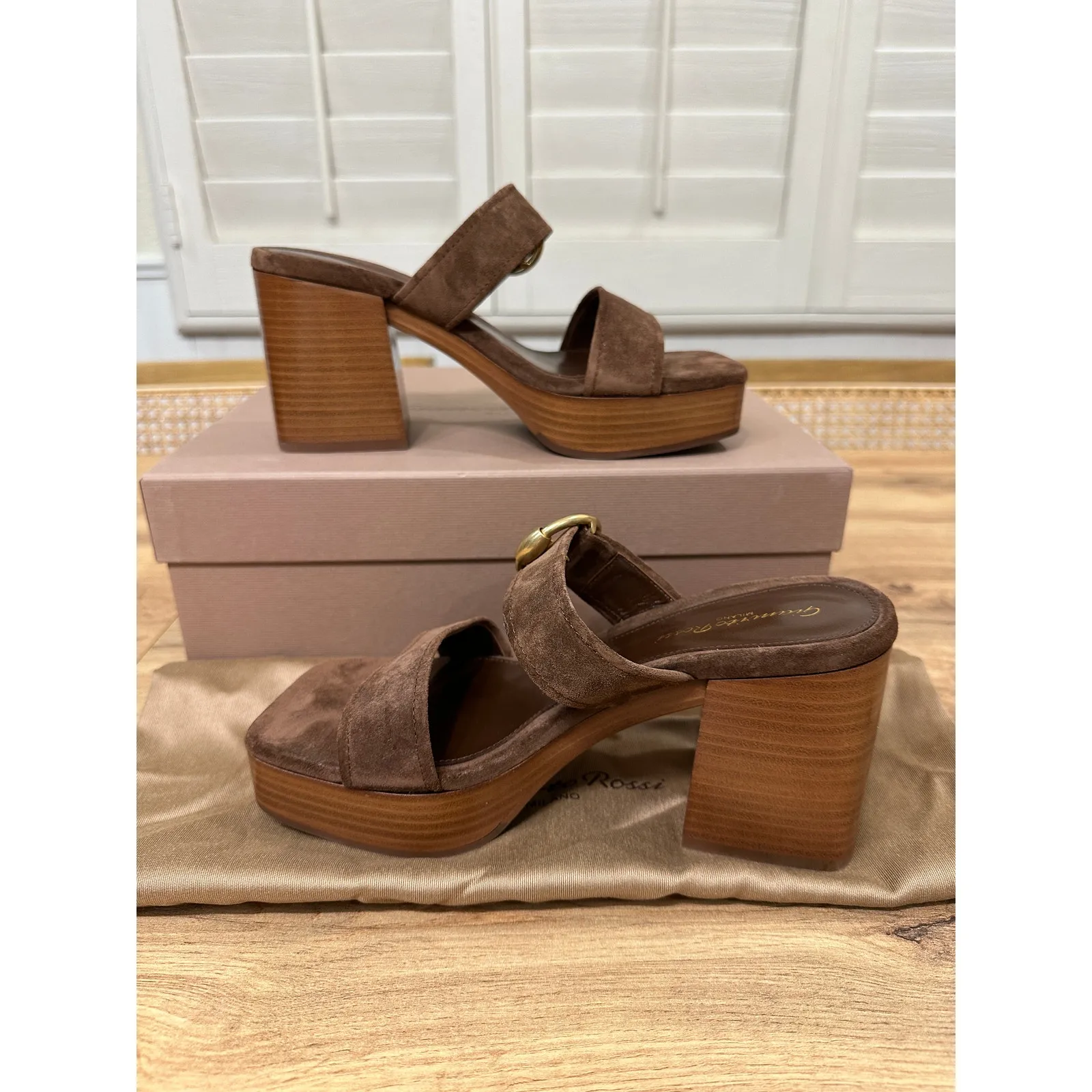 Gianvito Rossi Suede Buckle Dual-Band Platform Slide Sandals 7.5 US 37.5 EU NIB - Image 9