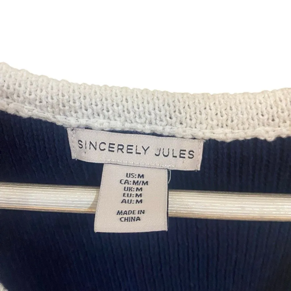 Sincerely Jules Navy and White Button Down Sweater Vest medium Blue - Image 3