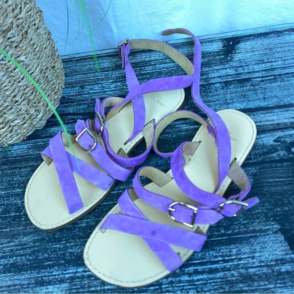J Crew Purple Suede Leather Strappy Flat Buckle Sandals 6.5 - Image 2