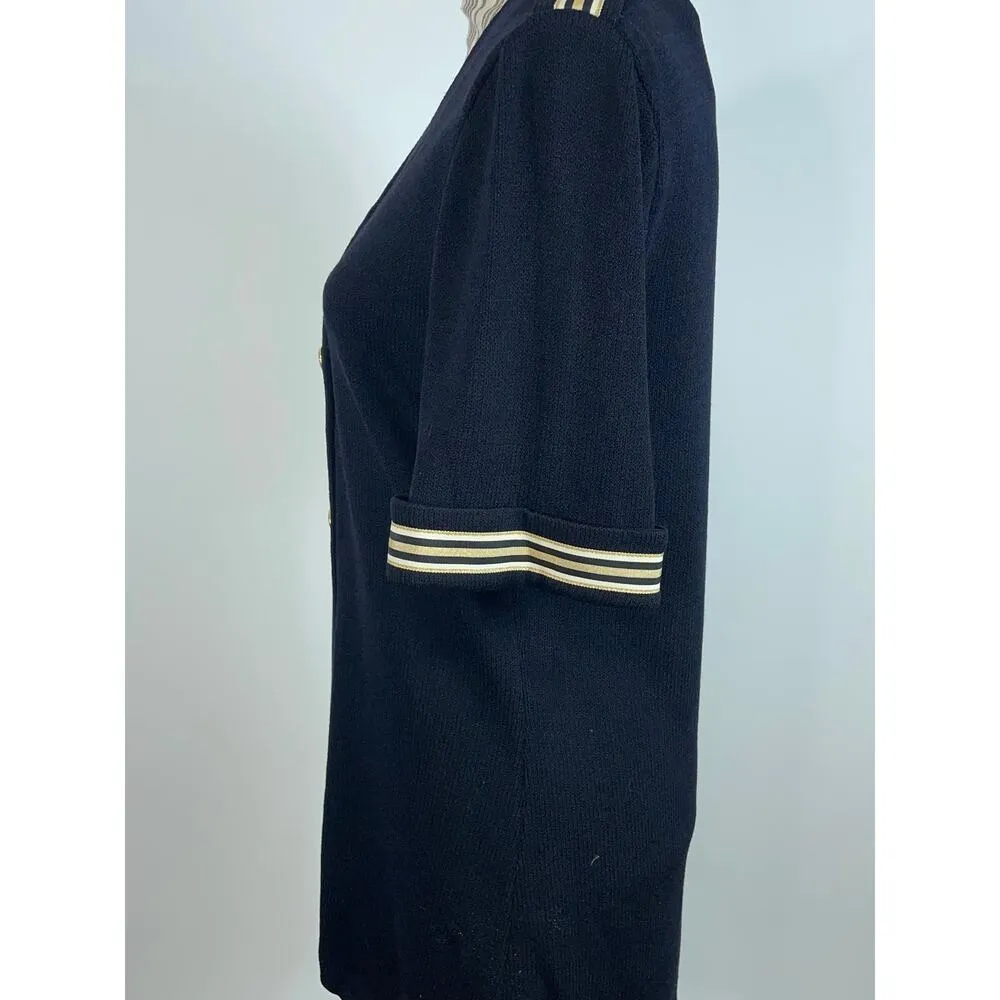 ST JOHN Vintage Black Nautical V Neck Button Front Santana Knit Top Size 8 - Image 6