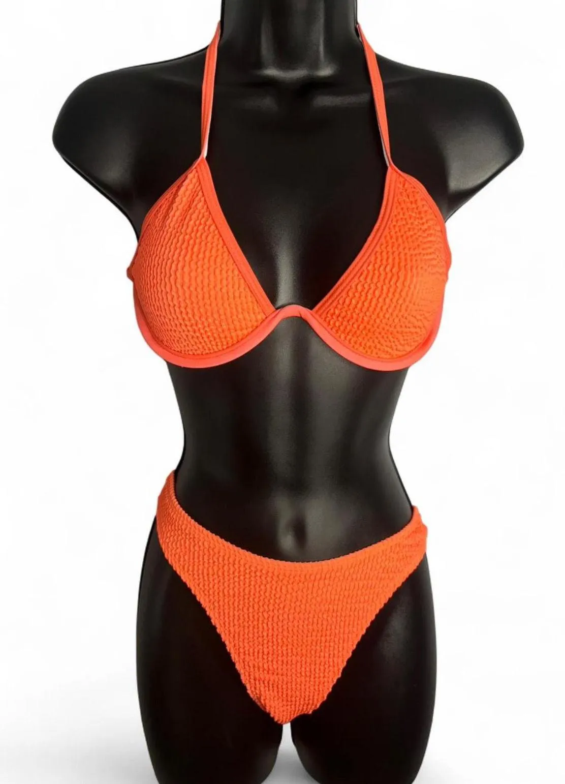 SHEIN Women's Two Piece Bathing Suit Medium Solid Neon Orange Bikini NWOT - Image 2