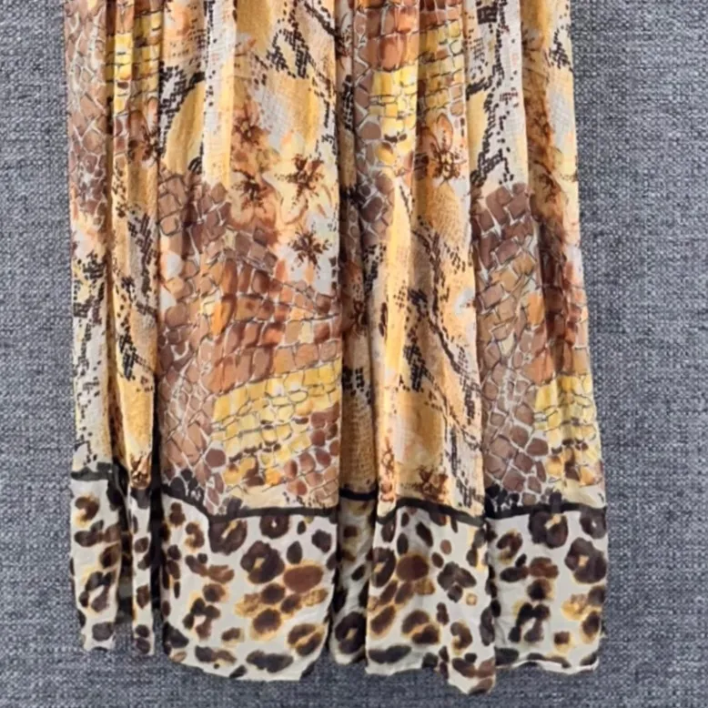 Y2K Baby Doll Dress Size 6 Fairy Grunge Mixed‎ Print Pure Silk Flowy Light Brown - Image 4