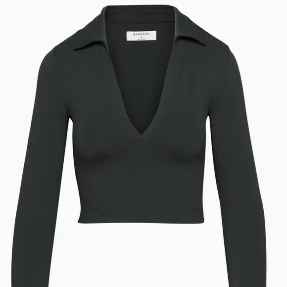 Aritzia Babaton  Contour Polo Longsleeve Top – Black XS - Image 3