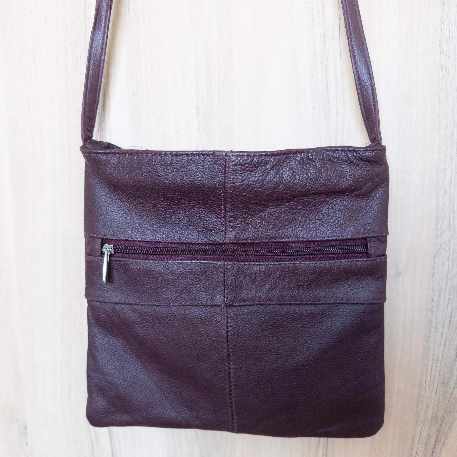 Womens Leather Crossbody Bag Plum Classic Minimalist Chic Old Money Purple - Image 6