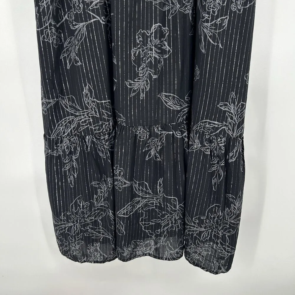 NEW Gap Black Floral Tiered Midi Dress Smocked Flutter Sleeves Metallic Size XXL - Image 5