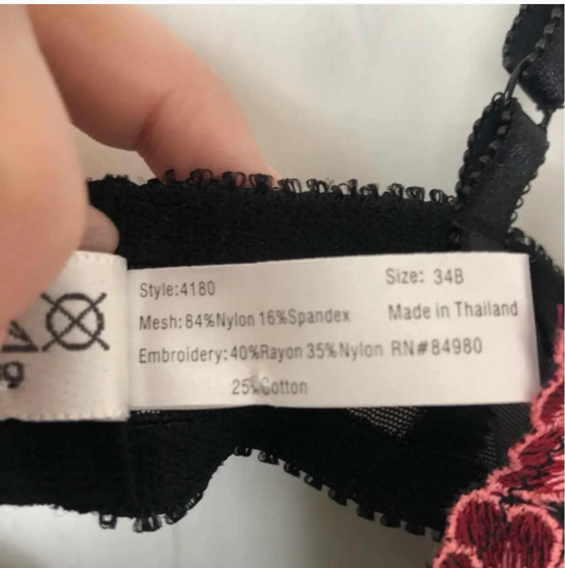 Parisa by Amir Black Pink Floral Lace Bra 34B - Image 3