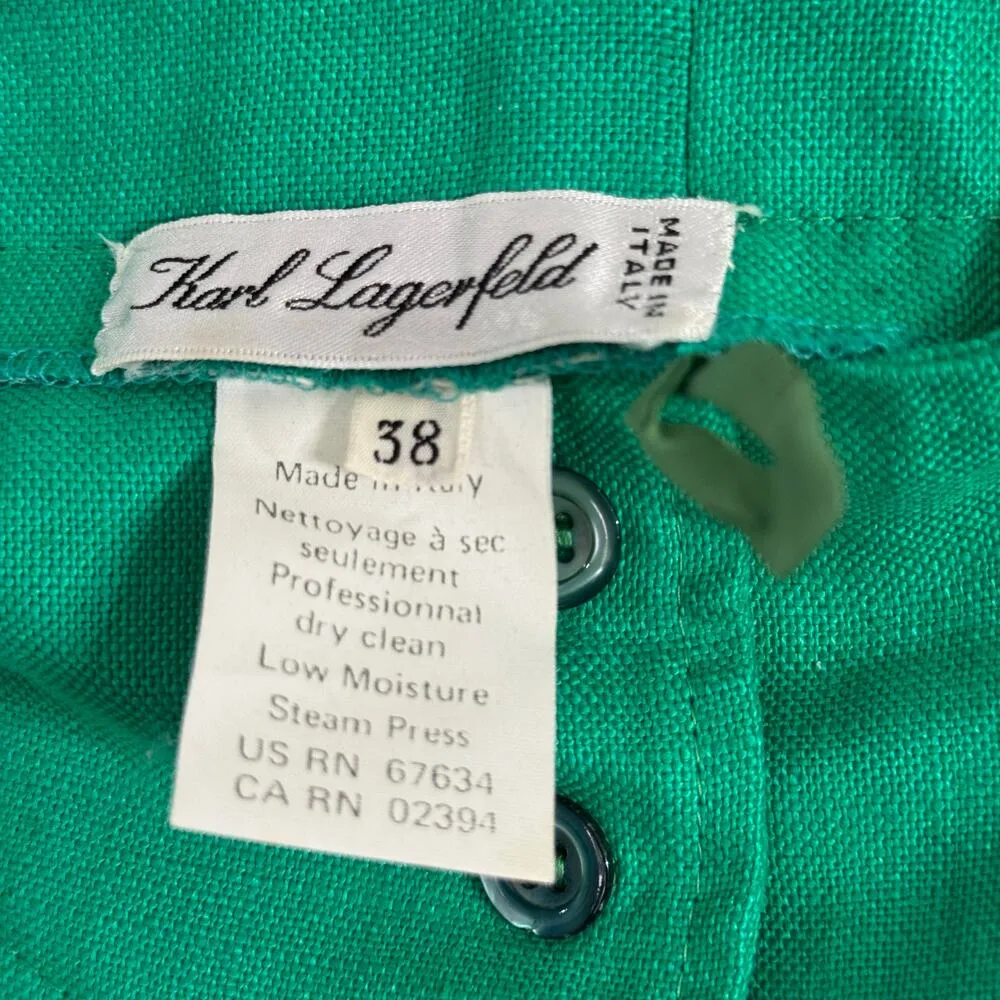 Karl Lagerfeld Vintage Emerald Green Linen Pleated High Waist Pants Size 38 - Image 9