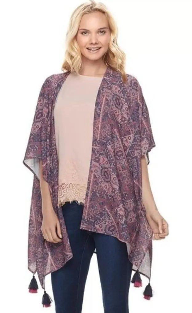 Mason & Belle Womens Open Front Kimono Size M Tassels Hippie Aztec Southwestern - Image 1