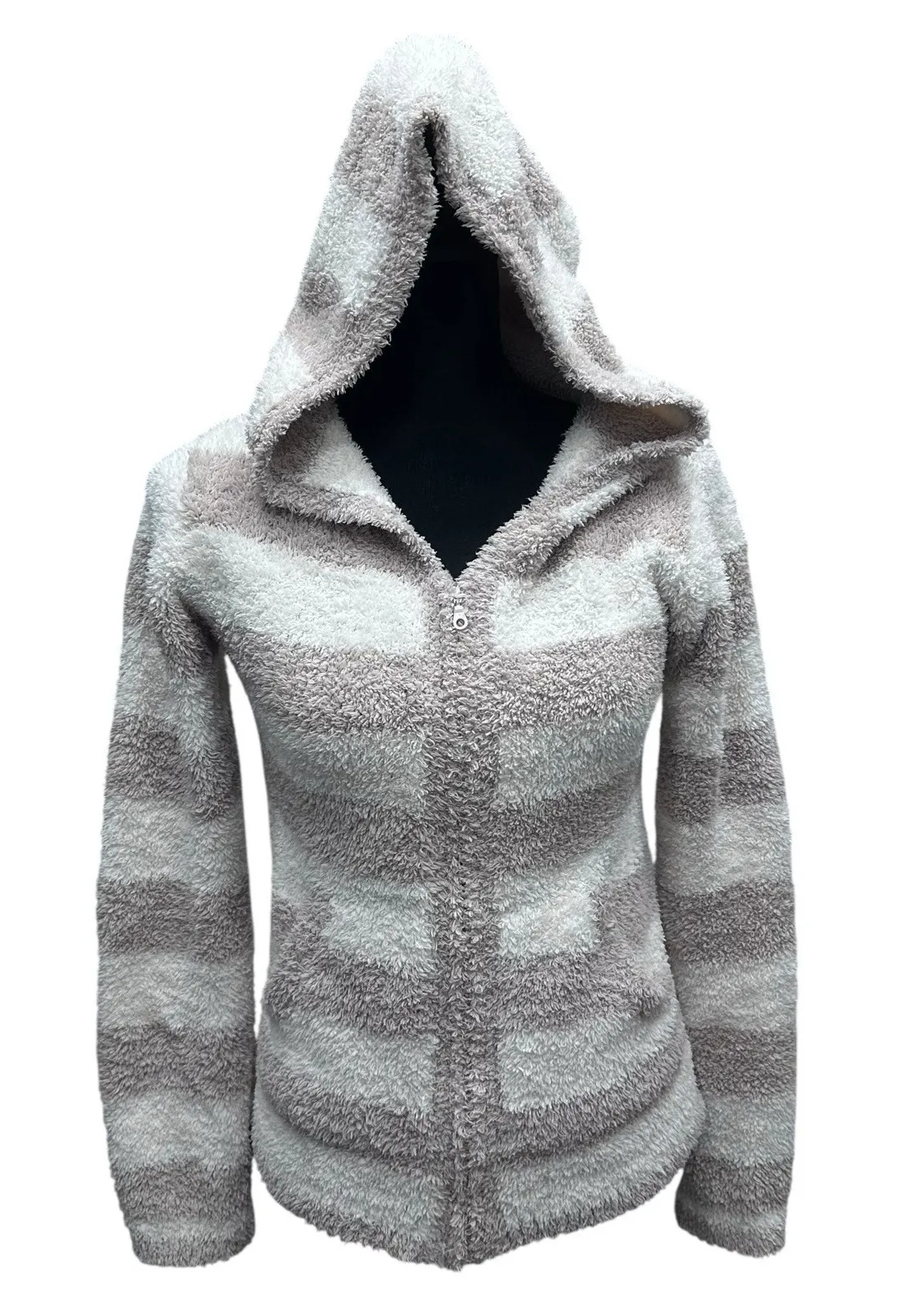 Barefoot Dreams By Rivka Full Zip Up Hoodie Beige Ivory Striped Size Small Soft - Image 1