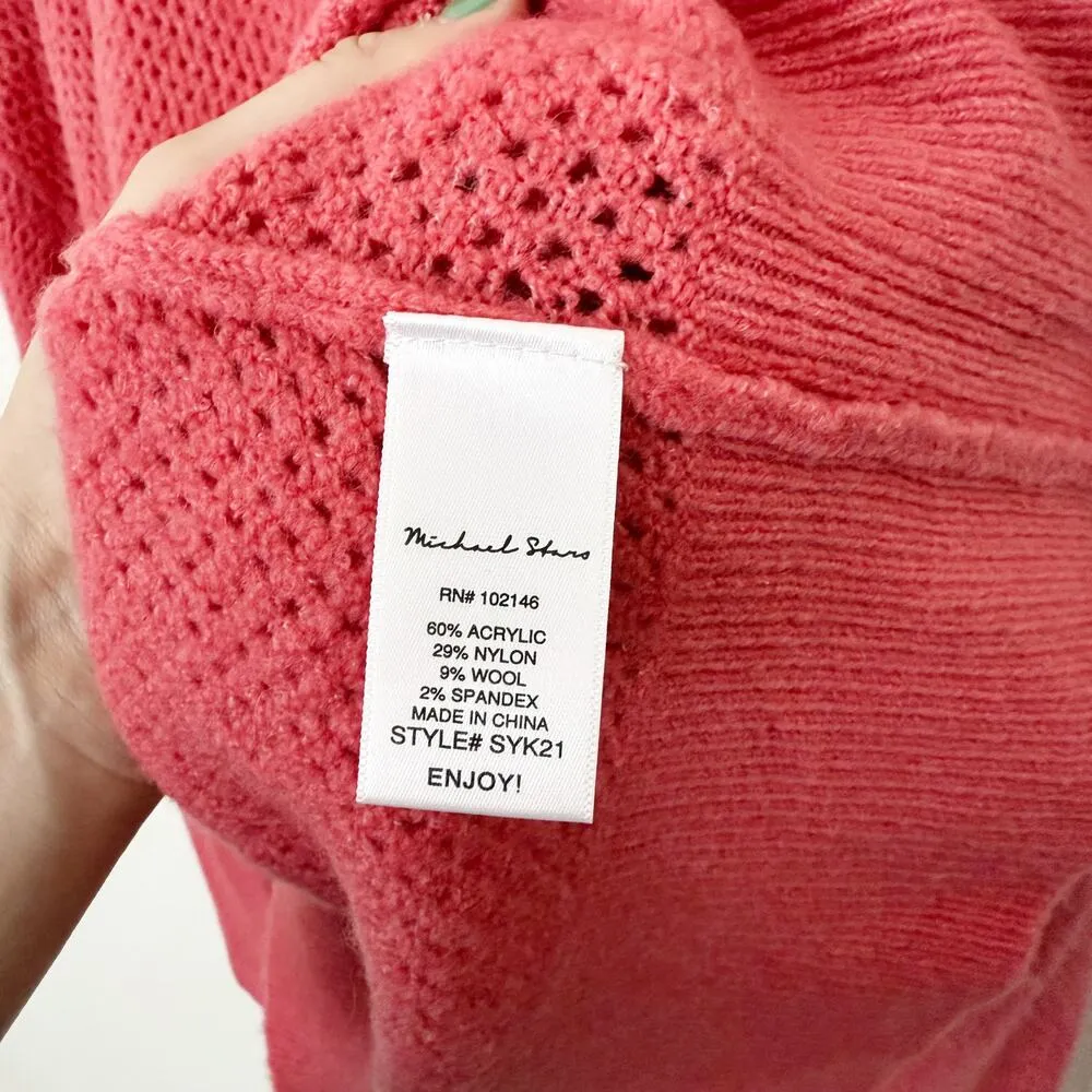 [Michael Stars] Pink Wool Blend Open Knit Cozy V-Neck Cardigan Sweater Sz Large - Image 11