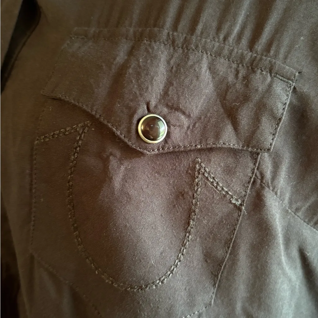 True Religion Black Snap Button Up Accents Very Soft size L - Image 5