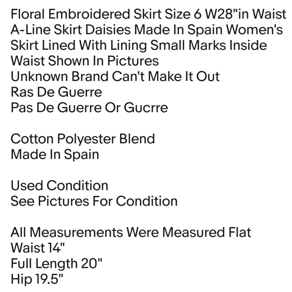 Floral Embroidered Skirt Size 6 W28"in Waist A - Image 2