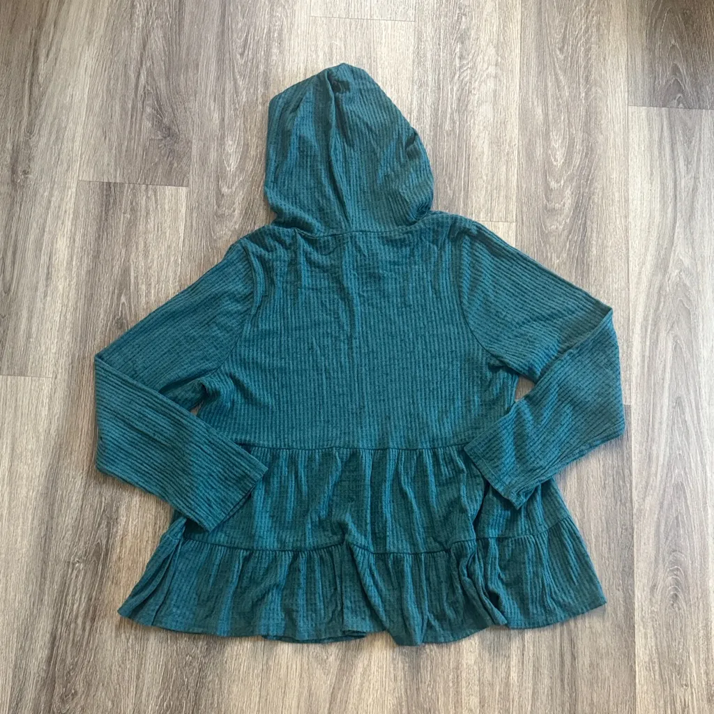 Lane Bryant Teal Textured Knit Top Waffle Knit Hoodie Tiered - Image 2