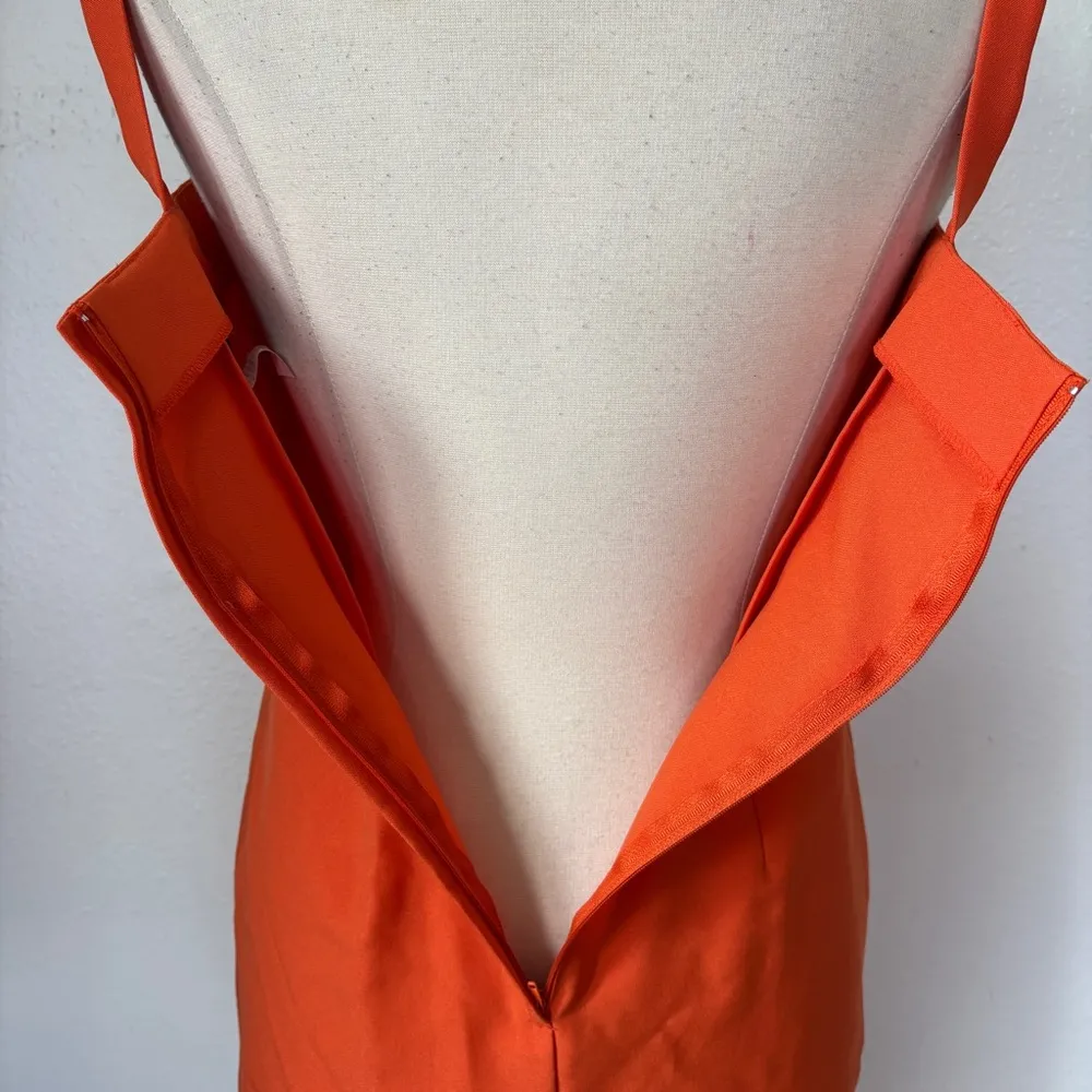 Vintage 90s Solid Orange Sleeveless Sheath Dress - Image 7