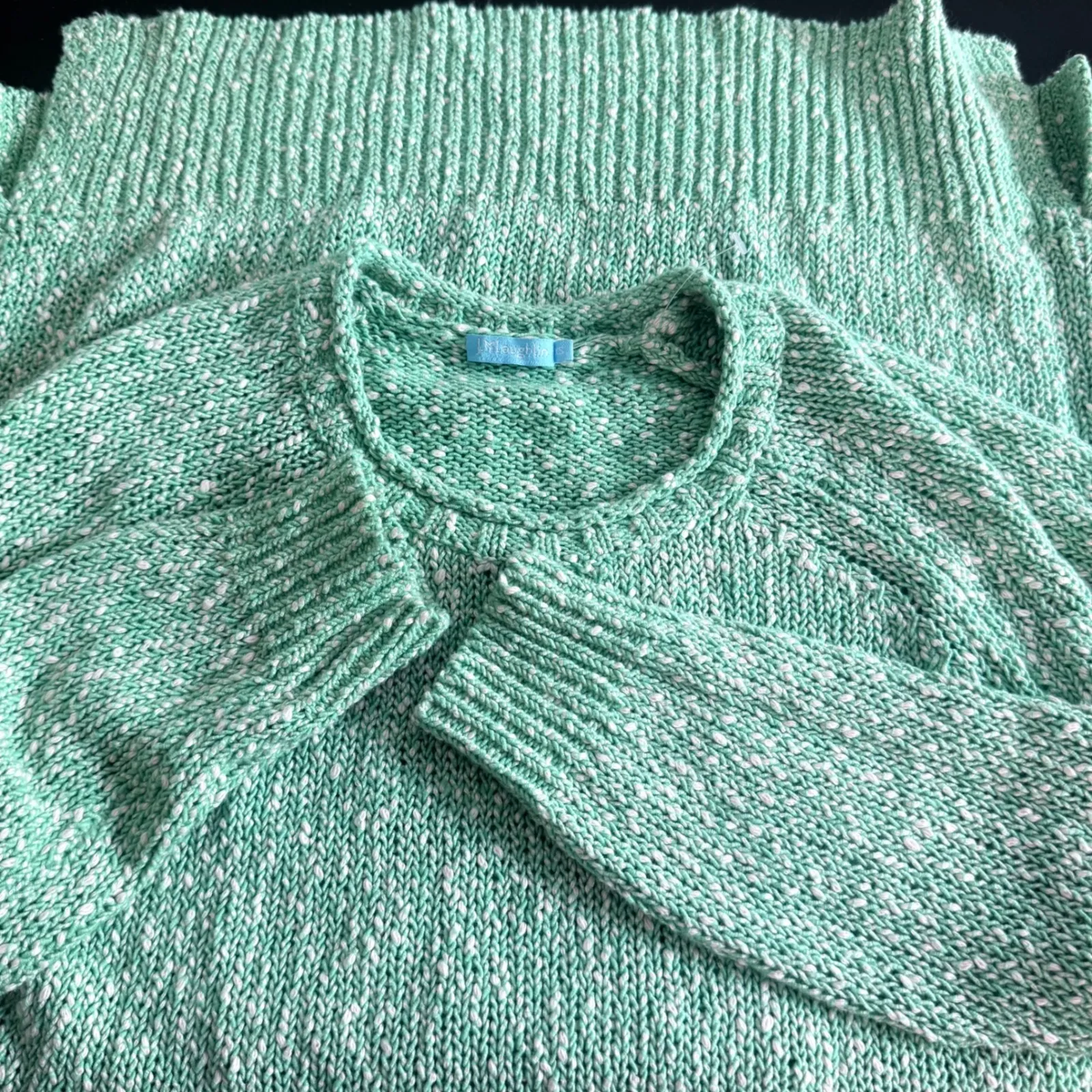 J. McLaughlin Green Speckled Crochet Knit Cotton Sweater Size XS Long Sleeve - Image 13