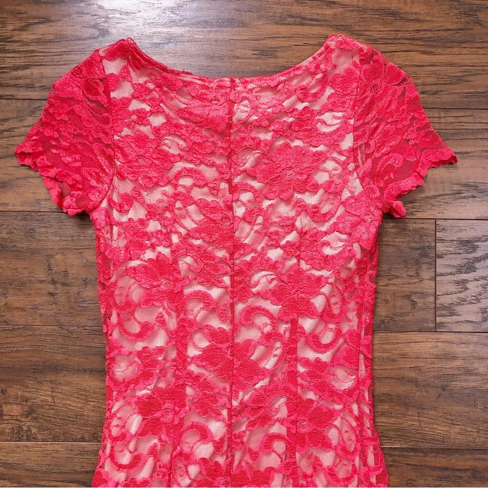 Alexia Admor • coral lace sheath dress fitted bodycon sequin stretch cap sleeve - Image 8